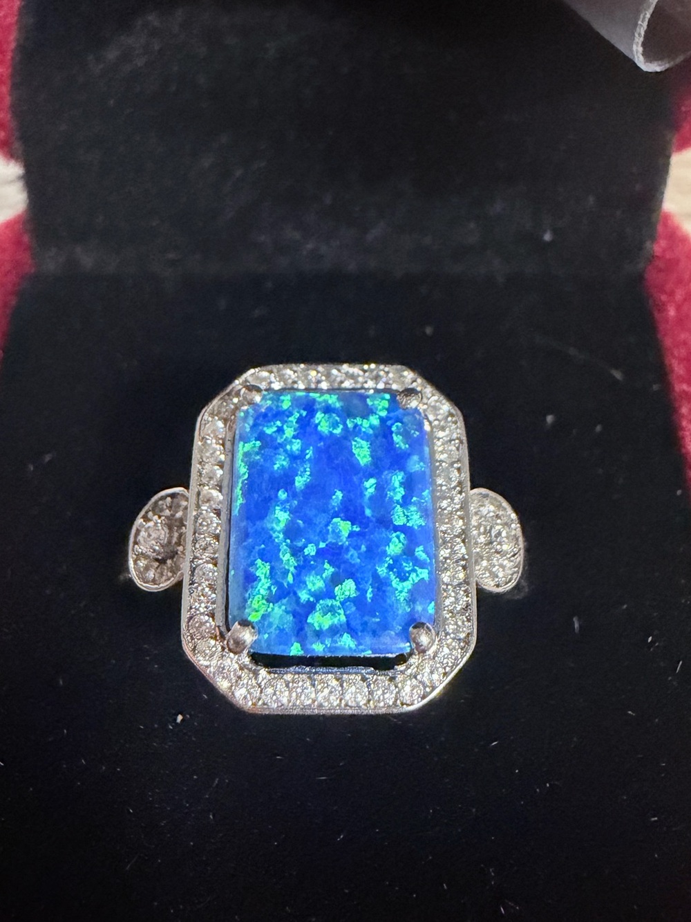Blue Opal Halo Cocktail Ring with Diamond Accents
